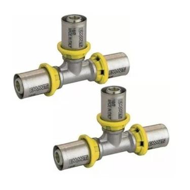 Imagem de Kit 2 Tê Conexâo Tee Para Tubo Pex Gás - Prensar - Emmeti 16 Mm