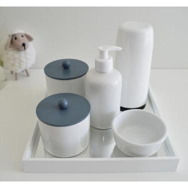 Imagem de Kit Higiene Porcelana Bebê K162 Bandeja Espelho Mdf Cuidados Bebê - Ci