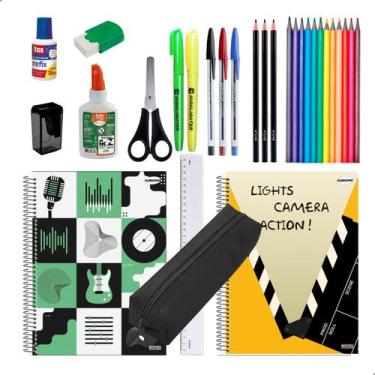 Imagem de Kit Material Escolar 2 Cadernos 96fls Estojo + Itens Masculino - Daruj