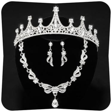 Imagem de Triforde Conjunto de coroas de quinze anos, coroa de cristal, colar de strass, brincos e pulseiras, coroas de rainha para formatura de casamento nupcial, festa de aniversário, conjunto de joias de