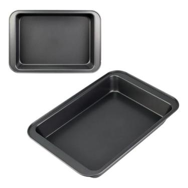 Imagem de Kit 2 Formas Assadeira Antiaderente Retangular Aço 37x25x5 Bolo torta Lasanha