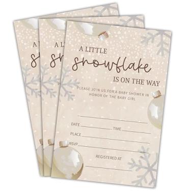 Imagem de NYCTUG A Little Snow Is On The Way - Convites para chá de bebê - 25 convites de floco de neve de inverno com envelopes para revelação de gênero, anúncio de bebê, lembrancinha e suprimentos de festa de