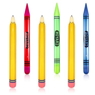 Imagem de Conjunto de 6 balões gigantes infláveis de giz de cera, multicolorido, festa de volta às aulas, decoração escolar, para sala de aula, parquinho interno, externo, festa de aniversário, tema escolar,