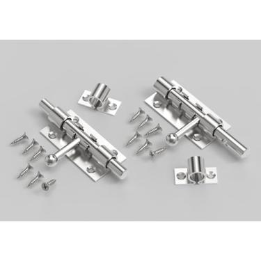 Imagem de Fechadura de porta de entrada sem chave, trava de metal de segurança para porta, travas deslizantes resistentes para portas externas com ferragens para fechadura para cercas de madeira, portas de