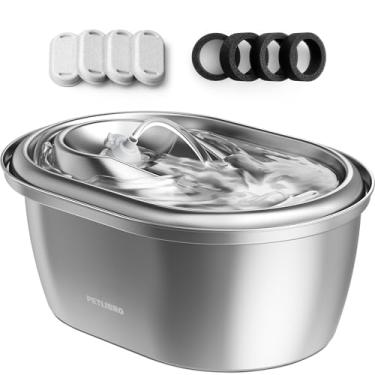 Imagem de PETLIBRO Bebedouro de Aço Inoxidável para Gatos, Bebedouro para Animais de Estimação de 101 Oz/3 L para Gatos Dentro, Bebedouro para Cães de Qualidade Alimentar, Dispensador Automático de Água com 4 F