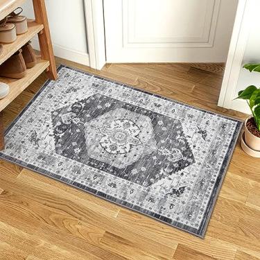 Imagem de WESTLOOM Tapete de área 2x3 vintage medalhão vintage envelhecido pequeno tapete de entrada antiderrapante lavável tapete de pelo baixo para banheiro cozinha lavanderia decoração