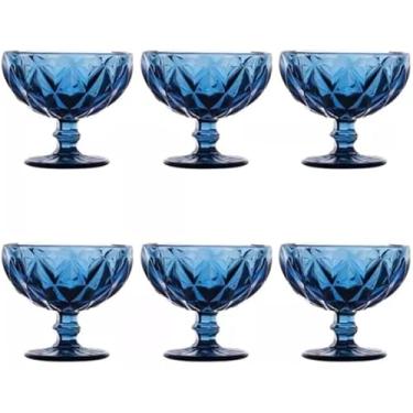 Imagem de Conjunto de 6 taças de sobremesa em vidro azul incrustado com diamantes 400ml