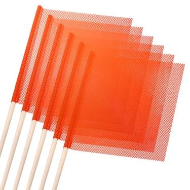 Imagem de PATIKIL Bandeiras de segurança, pacote com 12 bandeiras de carga de malha de 45 x 45 cm, bandeiras de carga ampla, sinalizadores de aviso com passador de madeira de 91 cm para caminhões, reboque,