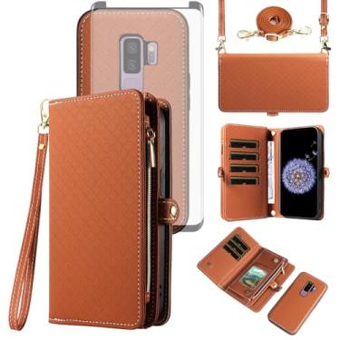 Imagem de Asuwish Capa de celular para Samsung Galaxy S9 Plus carteira com zíper destacável com protetor de tela de vidro temperado alça transversal alça flip suporte para cartão S9+ 9S 9+ S 9 9plus S9plus