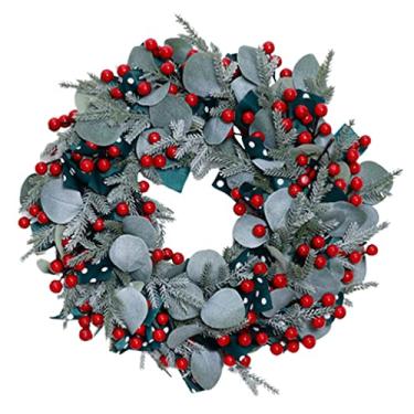 Imagem de Belas Guirlanda de Natal artesanal redonda artificial com bola colorida para escritório em casa casa de fazenda guirlanda de parede decorativa 40 cm/16 pol diverso