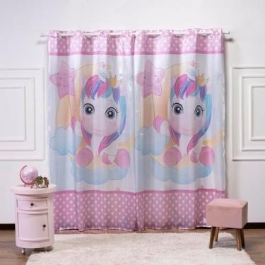 Imagem de Cortina Infantil 3,00x2,20 Estampada Tecido Cetim (Unicornio Baby)