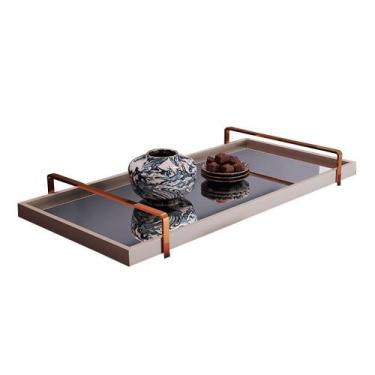 Imagem de Bandeja Decorativa Espelhada Alça Cobreada Larflex, Laca Off White