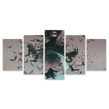 Imagem de Kit Quadros Mosaico Feiticeira Bege Azul Jogo Corvo Caveira Poder Luz 