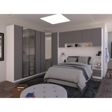 Imagem de Quarto De Casal Com 8 Módulos Prime Plus Luciane Móveis Branco Ff cinza Puro