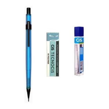 Imagem de Kit Lapiseira Tecnocis AZUL NEON 0.7mm + Borracha + Grafite