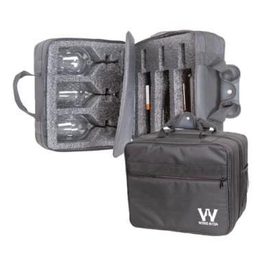 Imagem de Mala para Vinho de Mão Pequena Para Transporte de Garrafas Vinho e Taças Com Espuma Protetora Anti Shock Wine & Companhia (3 Garrafas e 3 Taças, Preto)