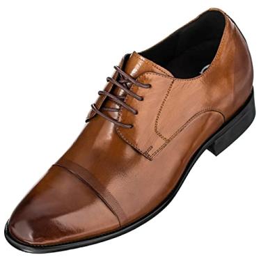 Imagem de CALTO Sapatos masculinos invisíveis para aumento de altura - Oxford formal de couro premium marrom antigo com cadarço - 7 cm mais alto - Y1002 - Tamanho 8 D D (M) EUA