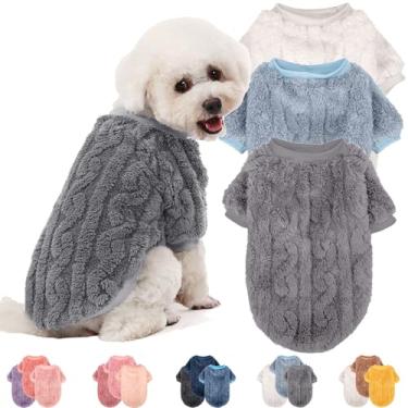 Imagem de JAMPAYANG Suéter para cães, pacote com 3 suéteres para cães ou gatos pequenos, meninas ou meninos, roupas quentes para cães, casaco para inverno e Natal (cinza claro, azul claro, branco, grande)