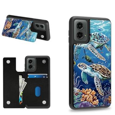 Imagem de Dikoer Capa carteira tartaruga marinha para Moto G Stylus 5G 2024 6,7 polegadas com compartimentos para cartão de crédito e proteção de silicone macio à prova de choque com compartimentos para cartão
