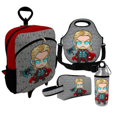 Imagem de Kit Escolar Infantil Mochila de Rodinha + Lancheira Térmica + Necessaire Plus + Squeeze de Alumíni-Unissex