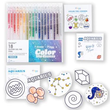 Imagem de A Brighter Year Pacote The Cosmos Aquarius colorido grande – Mini livro de colorir adulto (7,6 cm x 7,6 cm - 50 páginas), notas Post It (127-7,6 cm x 3"), adesivos e canetas de gel - alívio do