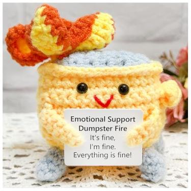 Imagem de Lixeira de crochê feita à mão, suporte emocional, presente de apoio emocional, lata de lixo queimada, presente ecológico, decoração de mesa, decoração de casa divertida, presente para amigos (amarelo)