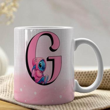 Imagem de Caneca De Porcelana Stitch Letras A-z 325ml Rosa G