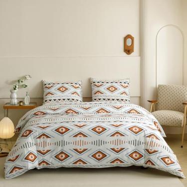 Imagem de honey qiao Conjunto de edredom Mocha Morden Queen, boêmio, macio, macio, com pluma de ganso, cobertor alternativo, vintage, geométrico, para mulheres e homens