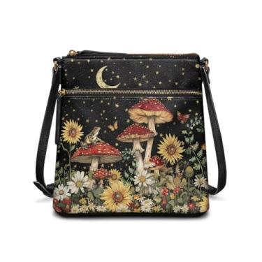 Imagem de HUGS IDEA Bolsas de ombro femininas, bolsa transversal, bolsa tiracolo de tamanho grande, bolsas de mão de couro, Cogumelo vermelho