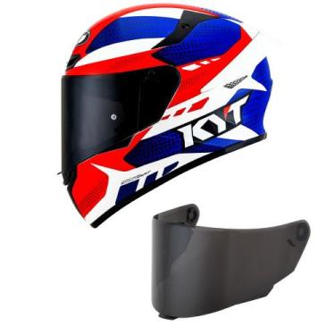 Imagem de Capacete KYT TT Course Gear Azul e Vermelho Mais Viseira Fumê, Azul+Ve