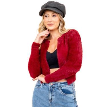 Imagem de Casaco Pelinho Cropped Premium Tendência - SML Fashion, Feminino, Verm