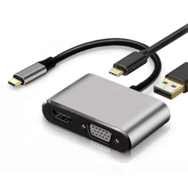 Imagem de Multi adaptador USB C para HDMI, adaptador 4 em 1 USB C para HDMI VGA com carregamento PD e porta USB 3.0, compatível com MacBook Pro, Surface, Dell, HP e mais