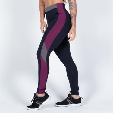 Imagem de Calça Legging Fitness Dily Poliamida Preta com Recortes Malbec e Cinza