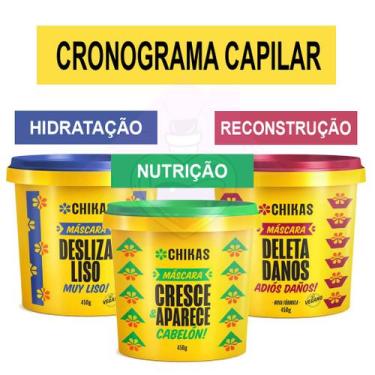 Imagem de Kit  Cronograma Capilar Chikas Masc 450g - 3 produtos Hidratação, Nutr