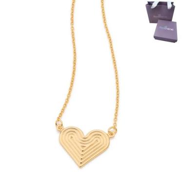 Imagem de Colar Com Pingente Coração Trabalhado Rommanel Lindo Banhado A Ouro 18