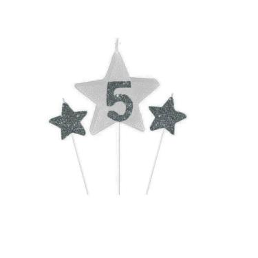 Imagem de Vela De Aniversário New Star Prata - Número 5