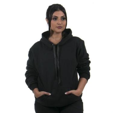 Imagem de Moletom Canguru Blusa de Frio com Capuz Lisa Feminino cor Preto - Ipê 
