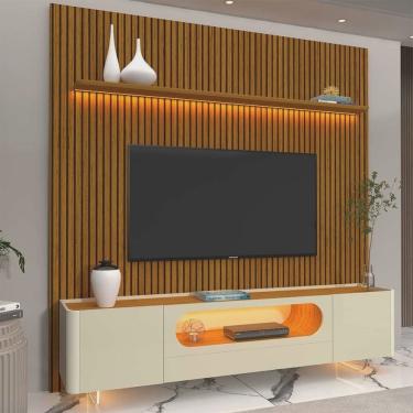 Imagem de Rack com Painel para TV até 85 Polegadas 1 Gaveta 2 Portas LED Pés Vidro 220cm Requinte Nobre