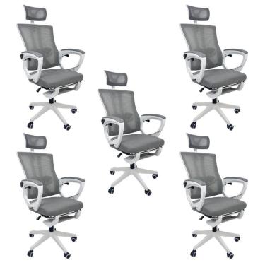 Imagem de Kit 5 Cadeiras de Escritório Presidente Executiva Oficial Paris Cinza 5