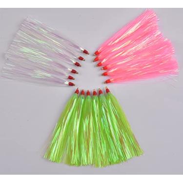 Imagem de AGOOL Fishing Mylar Flash Teaser Tail - 12 peças/20 peças de água salgada Bucktail Teaser, Bucktail Sliding Teaser para Teasers, Plugues, Fluke Rigs