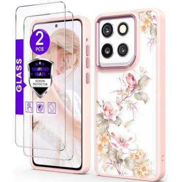 Imagem de DagoRoo Capa para Motorola Moto G Stylus 5G 2025 + protetor de tela de vidro temperado, proteção de grau militar TPU macio fino + PC rígido, capa feminina com estampa de flores cristalinas (Ranúnculo)