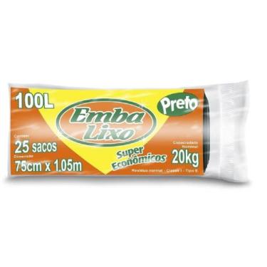 Imagem de Saco De Lixo Embalixo Preto 100 Litros rolo 25 sacos - Embala lixo