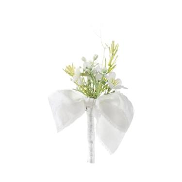 Imagem de Vaveren Boutonniere Corsage PRÁTICA FLOR ARTIFICIAL ELEGENTE para BRIDASNOS HOMENS BRIDAGENS, Branco, 8cmx14cm