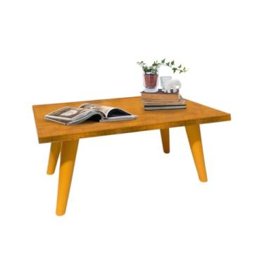 Imagem de Mesa De Centro 50cm Retangular Modernic Com Pés Palito Plástico PVC Retro Decoração Sala De Estar (Nature/Caramelo)