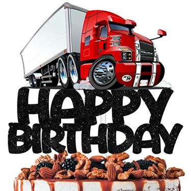 Imagem de Topo de bolo vermelho glitter alegria para caminhão carro transporte veículo decorações chá de bebê menino menina feliz aniversário decoração suprimentos