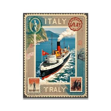 Imagem de Impressão em tela de navio a vapor italiano vintage italiano italiano italiano - Carimbo de papel envelhecido 40 x 52 cm