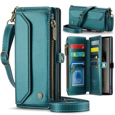Imagem de HJZSZX Para Samsung S24 Plus Crossbody Zip Wallet Card Phone Case Cordão Capa de couro (para Samsung S24 Plus/verde)