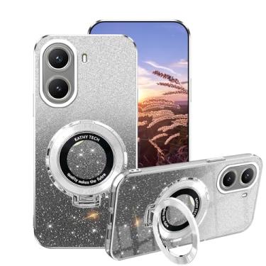 Imagem de Wousunly Capa para Xiaomi Poco X7 Pro de silicone com suporte de anel, revestimento para Poco X7 Pro, capas de telefone com purpurina, transparente, camada dupla, removível, macia, TPU, à prova de