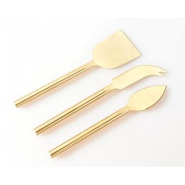 Imagem de HSHQING Conjunto De 3 Lindas Facas Para Queijo Com Cabo Longo Dourado, Utensílios Para Aperitivos E Charcutaria, Facas Com Dentes E Planas E Parmesão
