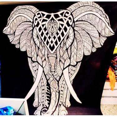 Imagem de Cangão Canga Grande De Praia Colcha Painel Indiano Tamanho 2,10 X 2,30 (Elefante Frontal Preto)